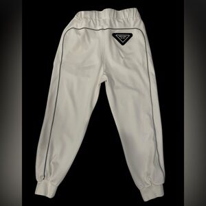 Prada White Cotton Jogger Pants Women’s Large Grey Side Stripe Emblem wom size L